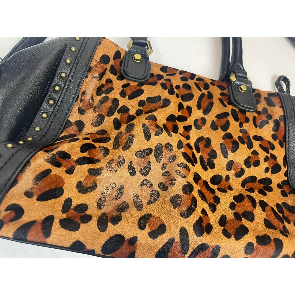 ORYANY Kelly Calf Hair Satchel Bag Leopard Black Leather 2 Handles KL053 Purse - Picture 7 of 11